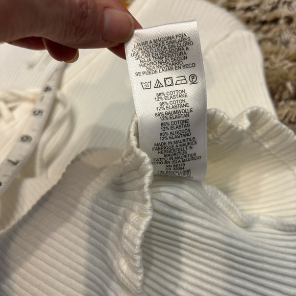Anthropologie XL White Ribbed Lace-Up Top short sleeve fitted - Picture 9 of 9